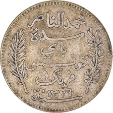 Moneta, Tunisia, Muhammad al-Nasir Bey, Franc, 1911, Paris, VF(30-35), Srebro