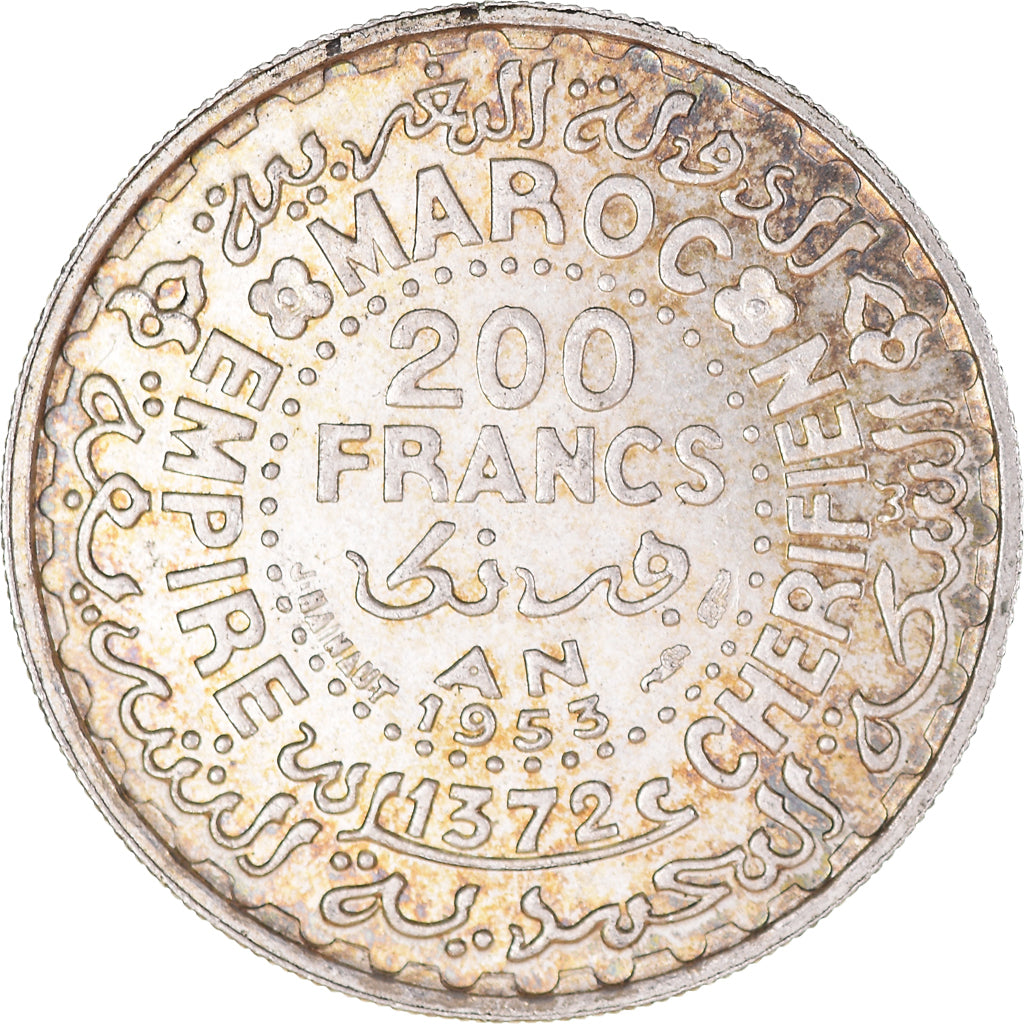 Monnaie, Maroc, Mohammed V, 200 Francs, 1953, Paris, SUP+, Argent, KM:53