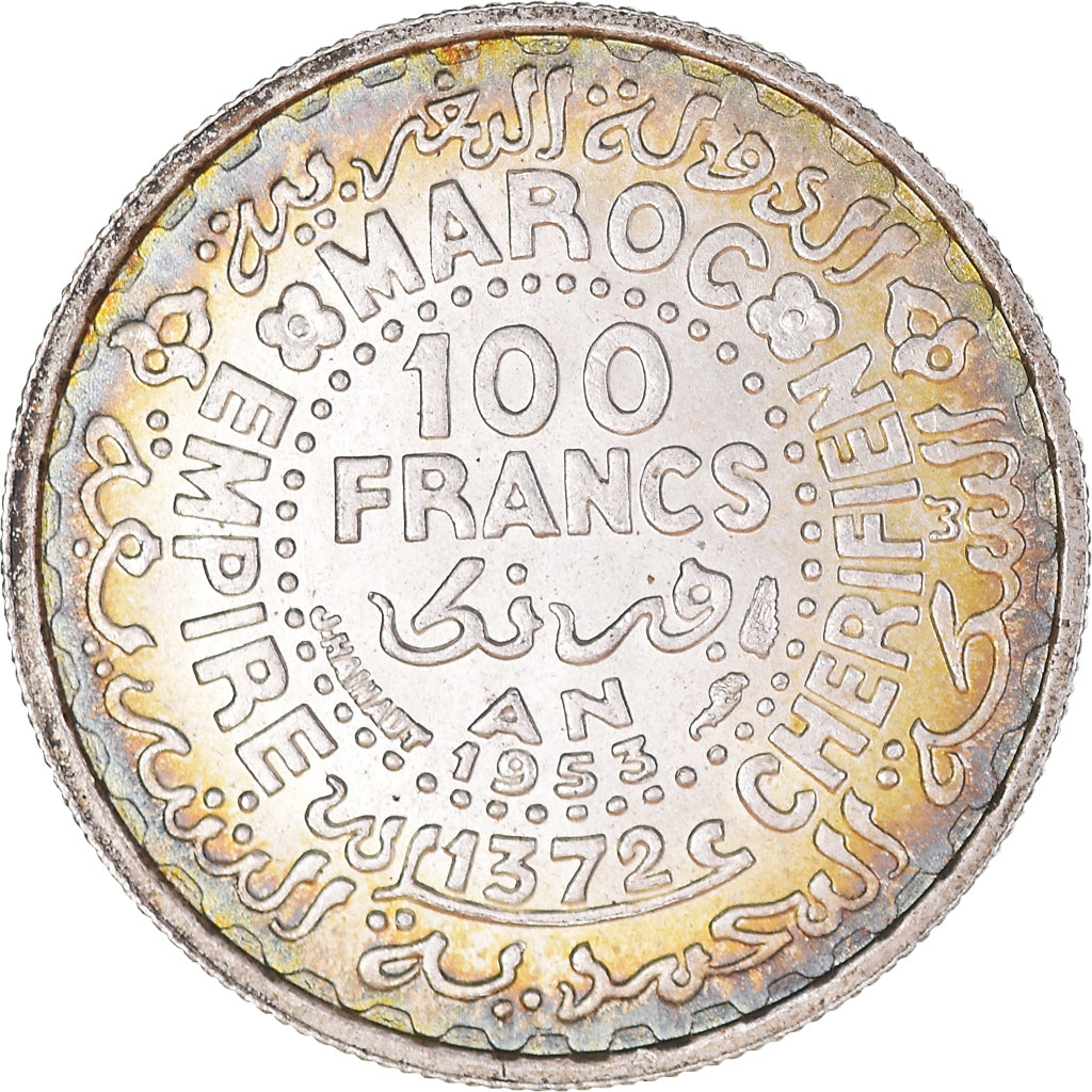Monnaie, Maroc, Mohammed V, 100 Francs, 1953, Paris, SPL, Argent, KM:52