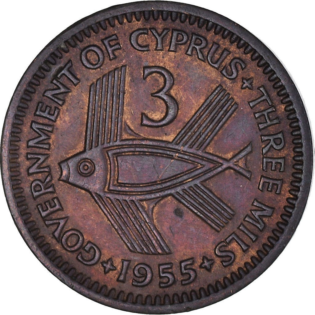 Monnaie, Chypre, 3 Mils, 1955, TTB+, Bronze, KM:33