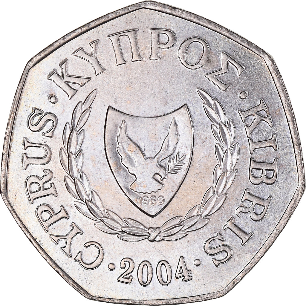 Munten, Cyprus, Abduction of Europa, 50 Cents, 2004, ZF+, Cupro-nikkel, KM:66