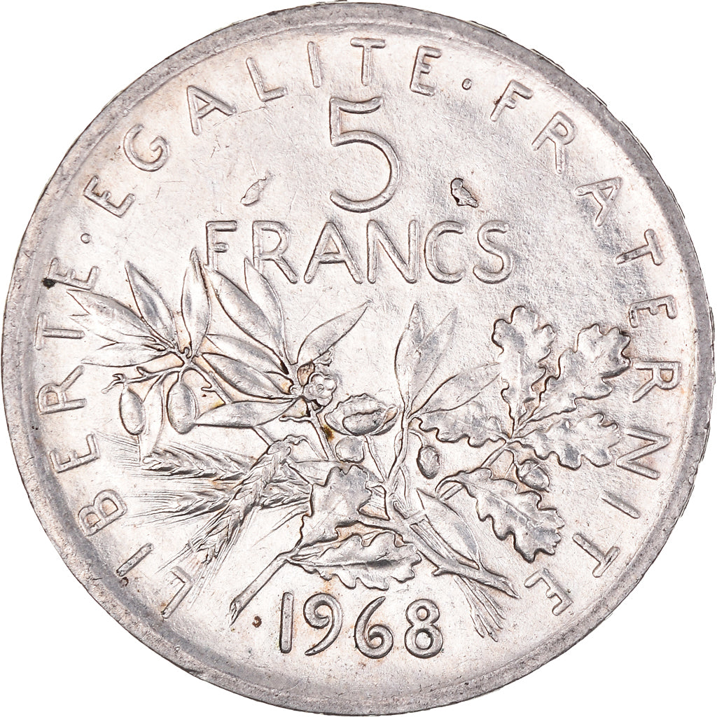Munten, Frankrijk, Semeuse, 5 Francs, 1968, ZF+, Zilver, KM:926, Gadoury:770