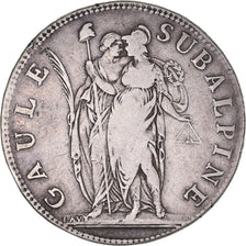 Moeda, ESTADOS ITALIANOS, PIEDMONT REPUBLIC, 5 Francs, An 10, VF(30-35), Prata