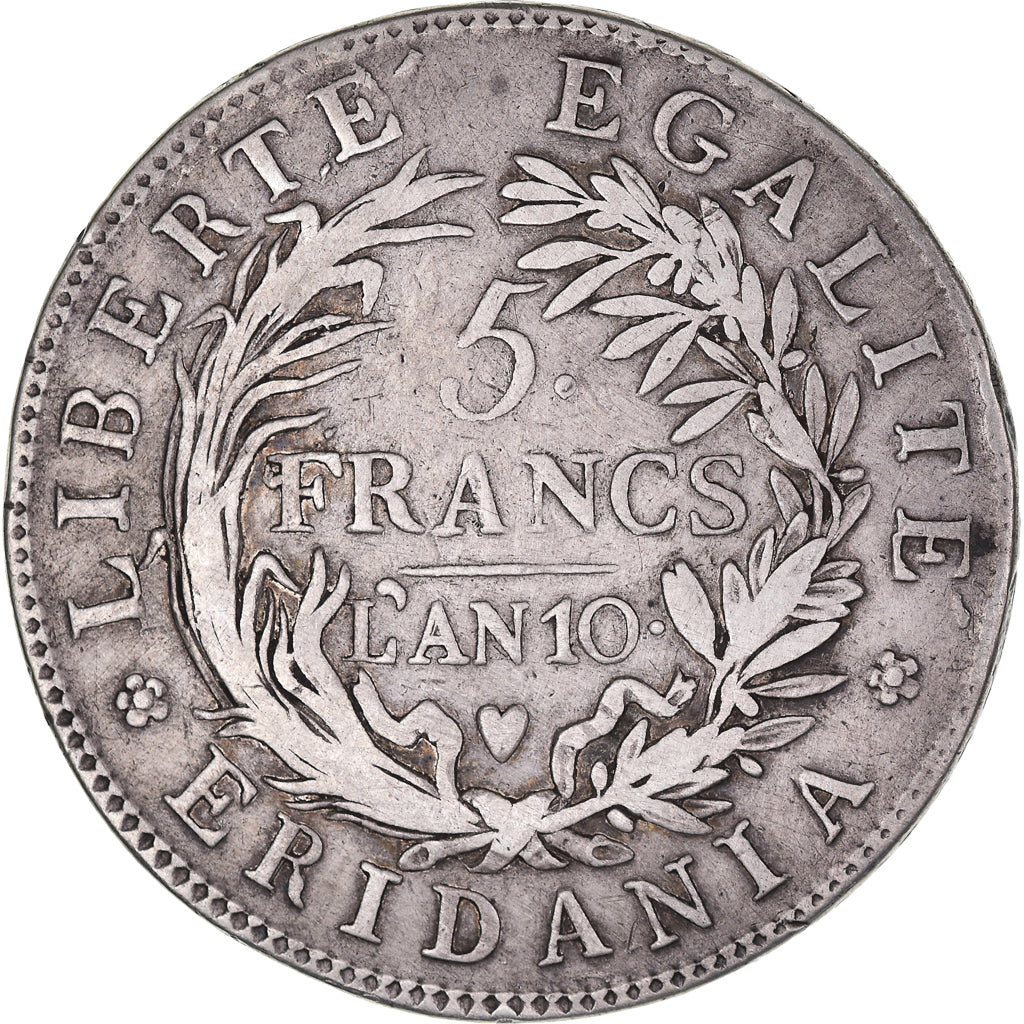 Monnaie, États italiens, PIEDMONT REPUBLIC, 5 Francs, An 10, TB+, Argent, KM:4
