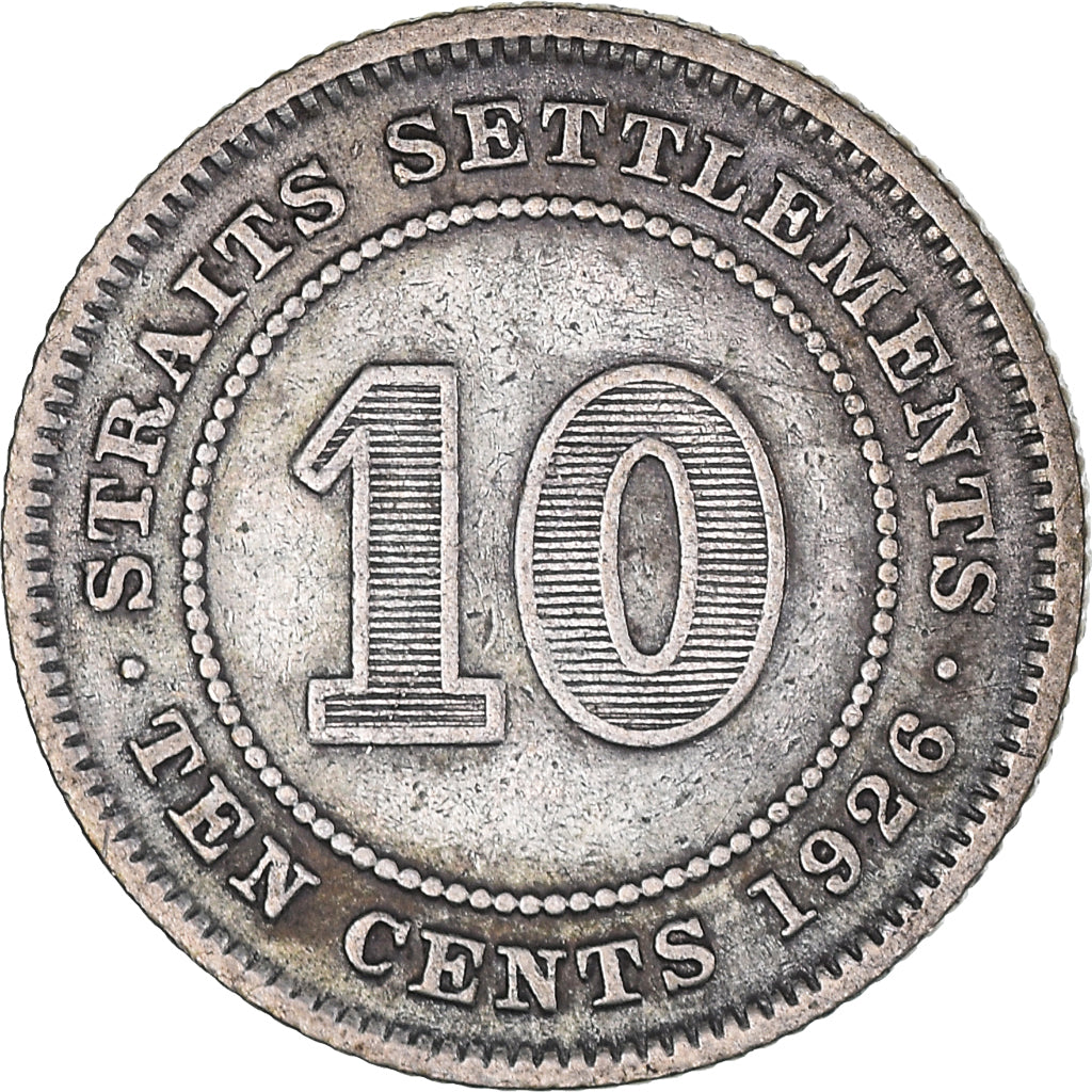Monnaie, Établissements des détroits, George V, 10 Cents, 1926, TB, Argent