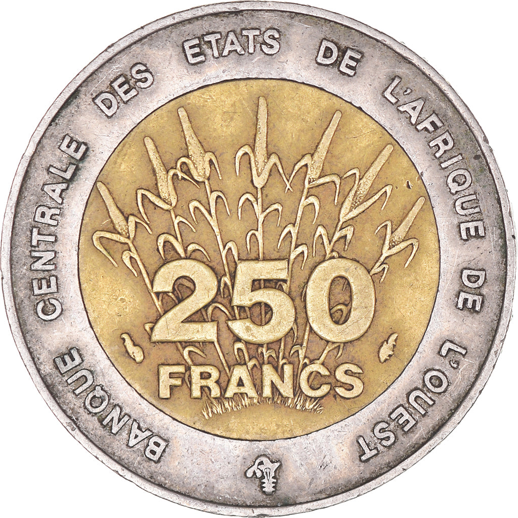Moneta, Stati dell'Africa occidentale, 250 Francs, 1993, MB+, Bi-metallico