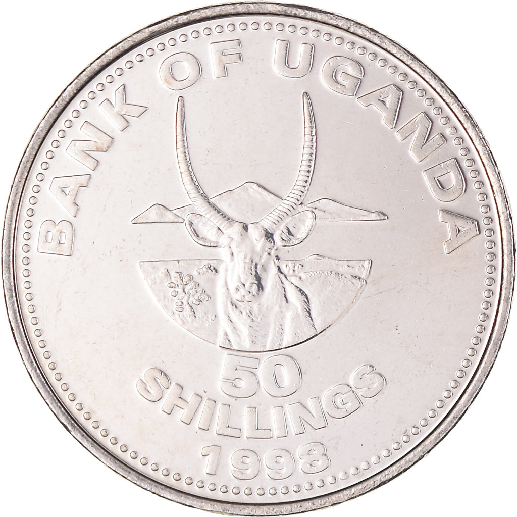 Moneta, Uganda, 50 Shillings, 1998, Royal Canadian Mint, SPL, Acciaio placcato