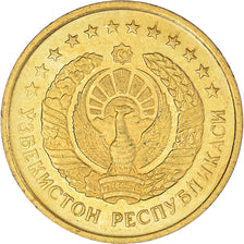 Moneta, Uzbekistan, Tiyin, 1994, BB, Acciaio ricoperto in ottone, KM:1.1