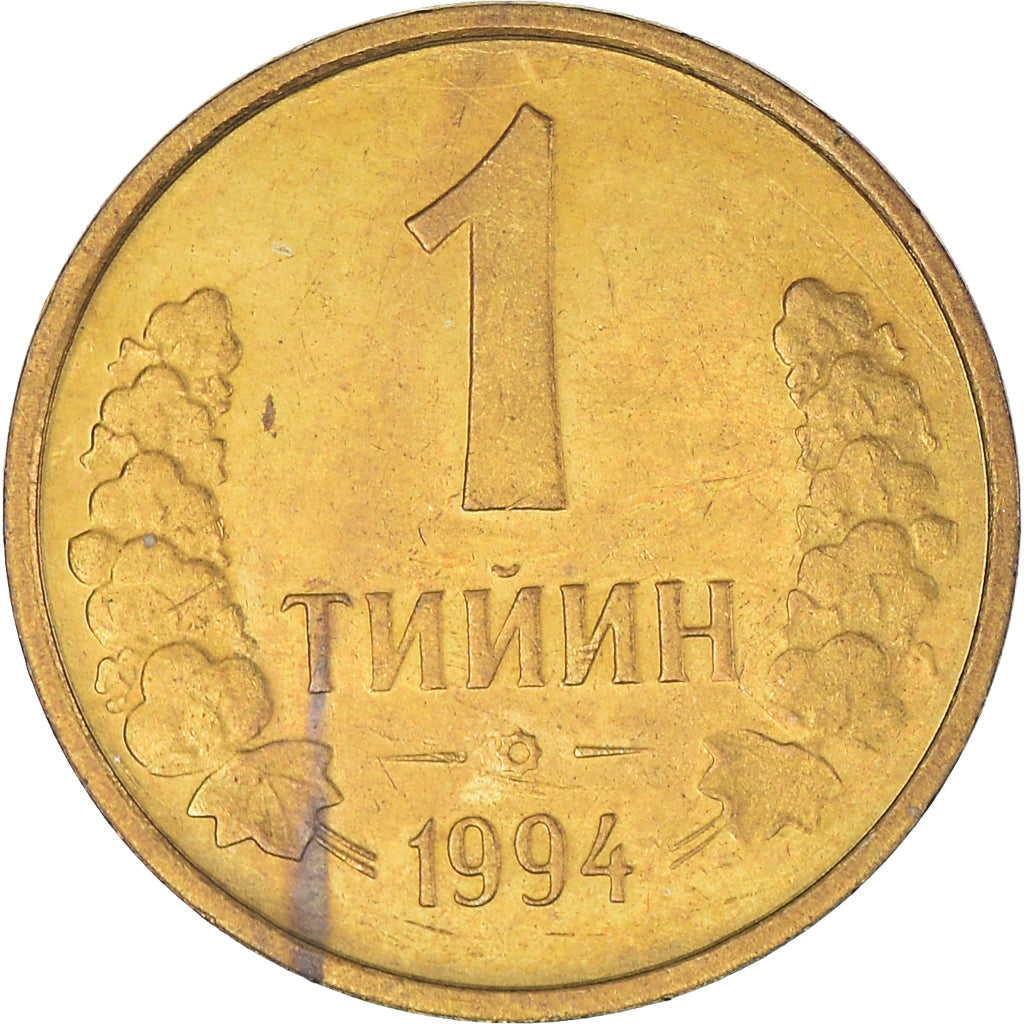 Moneta, Uzbekistan, Tiyin, 1994, BB, Acciaio ricoperto in ottone, KM:1.1