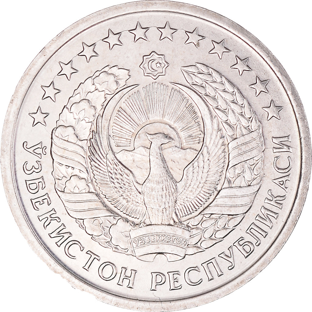 Moneda, Uzbekistán, 20 Tiyin, 1994, MBC+, Níquel recubierto de acero, KM:5.1
