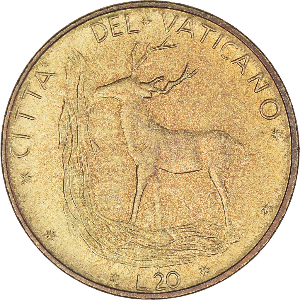 Coin, VATICAN CITY, Paul VI, 20 Lire, 1976, Roma, AU(50-53), Aluminum-Bronze