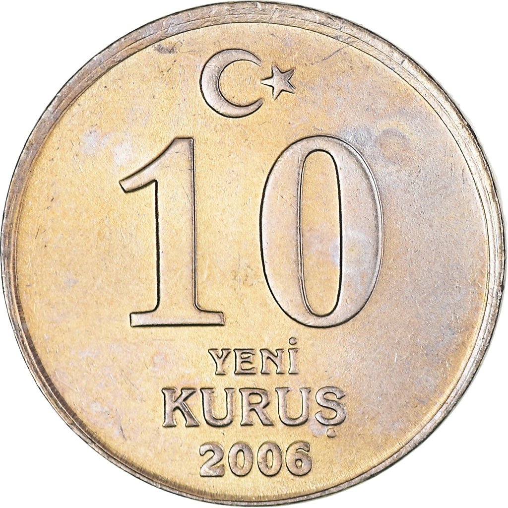 Moneta, Turcja, 10 New Kurus, 2006, Istanbul, MS(60-62), Miedź-Nikiel-Cynk