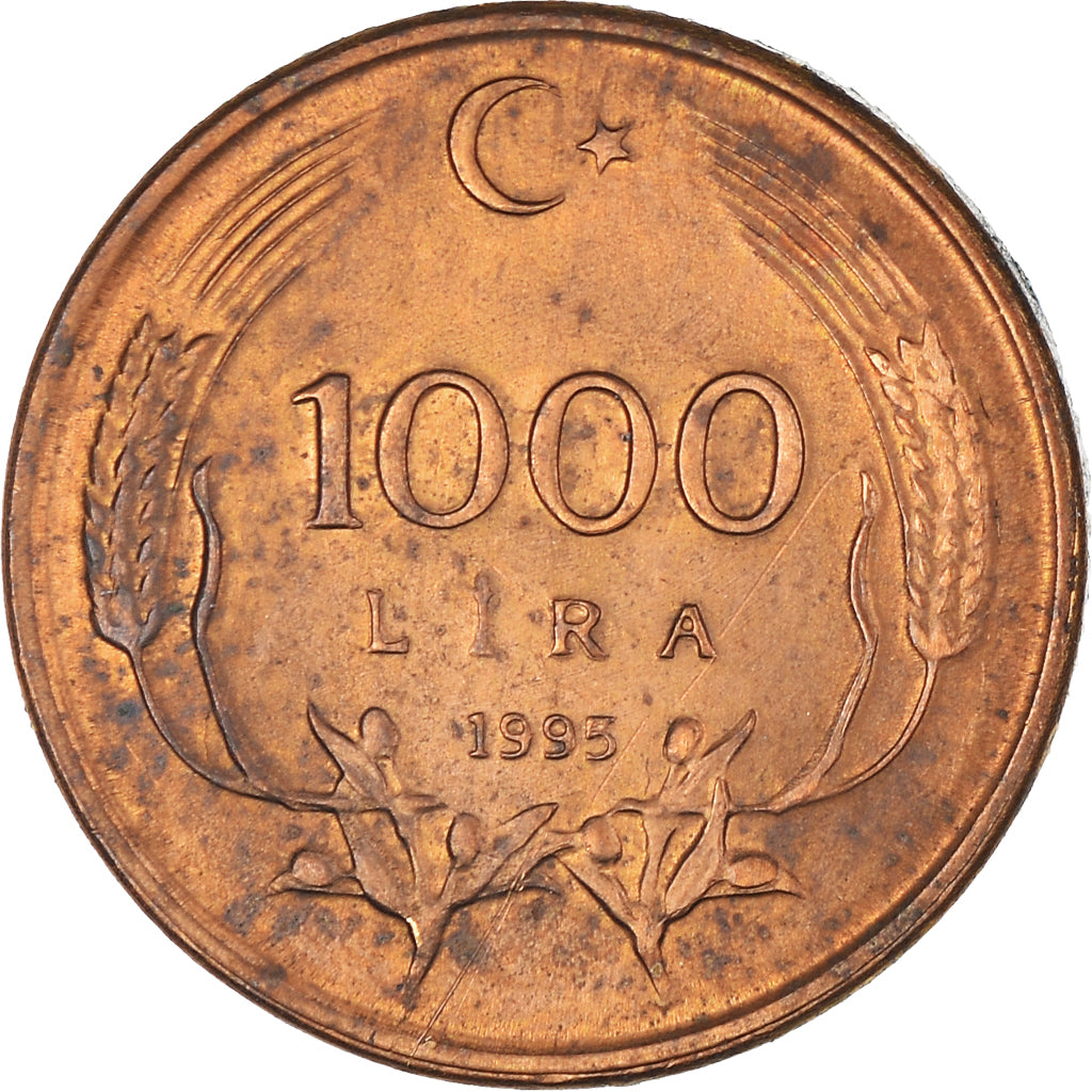 Moneda, Turquía, 1000 Lira, 1995, BC+, Bronze Clad Brass, KM:1028