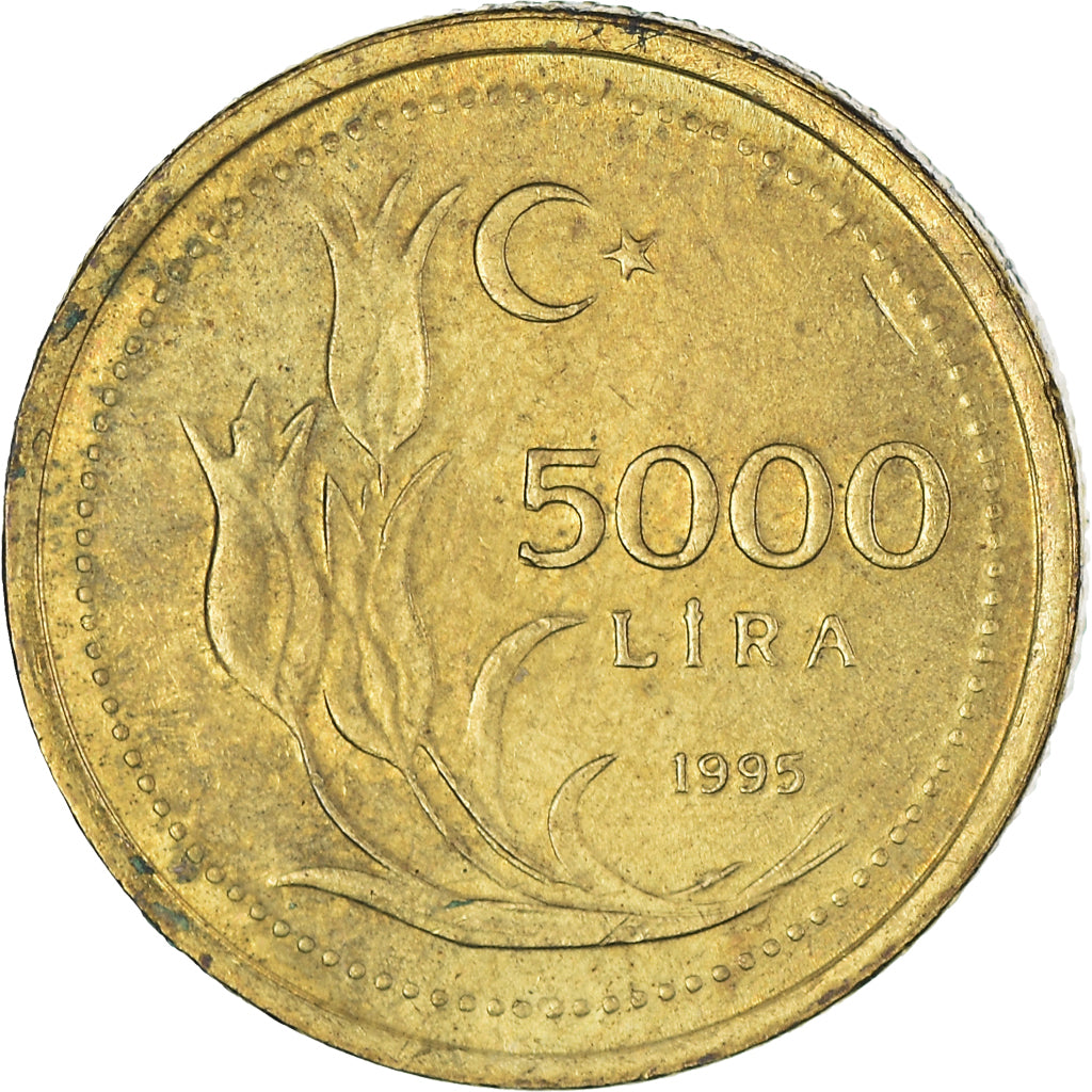 Moneta, Turchia, 5000 Lira, 1995, BB+, Ottone, KM:1029.1