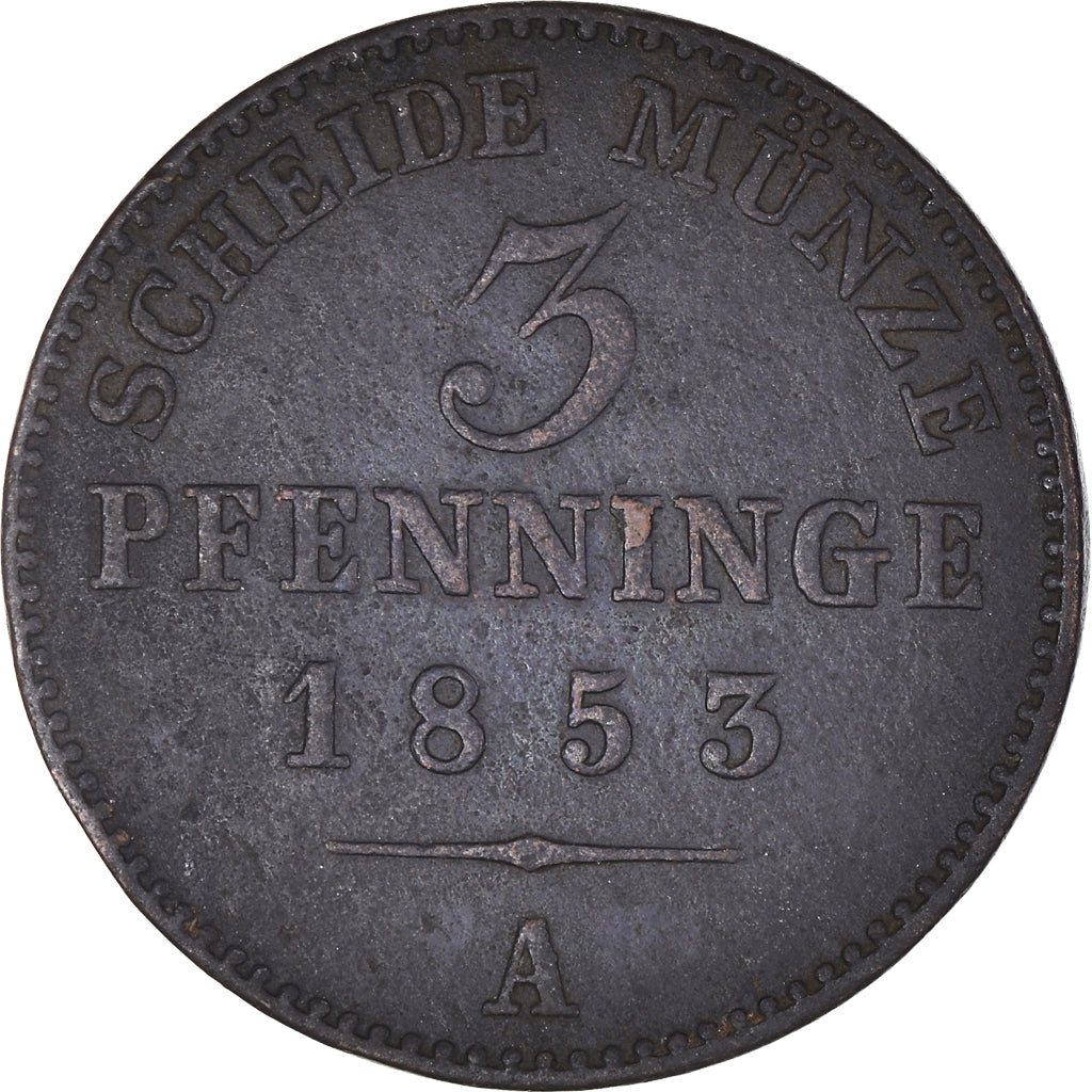 Monnaie, Etats allemands, PRUSSIA, Friedrich Wilhelm IV, 3 Pfennig, 1853, TB+