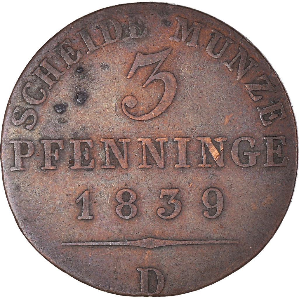 Monnaie, Etats allemands, PRUSSIA, Friedrich Wilhelm III, 3 Pfennig, 1839
