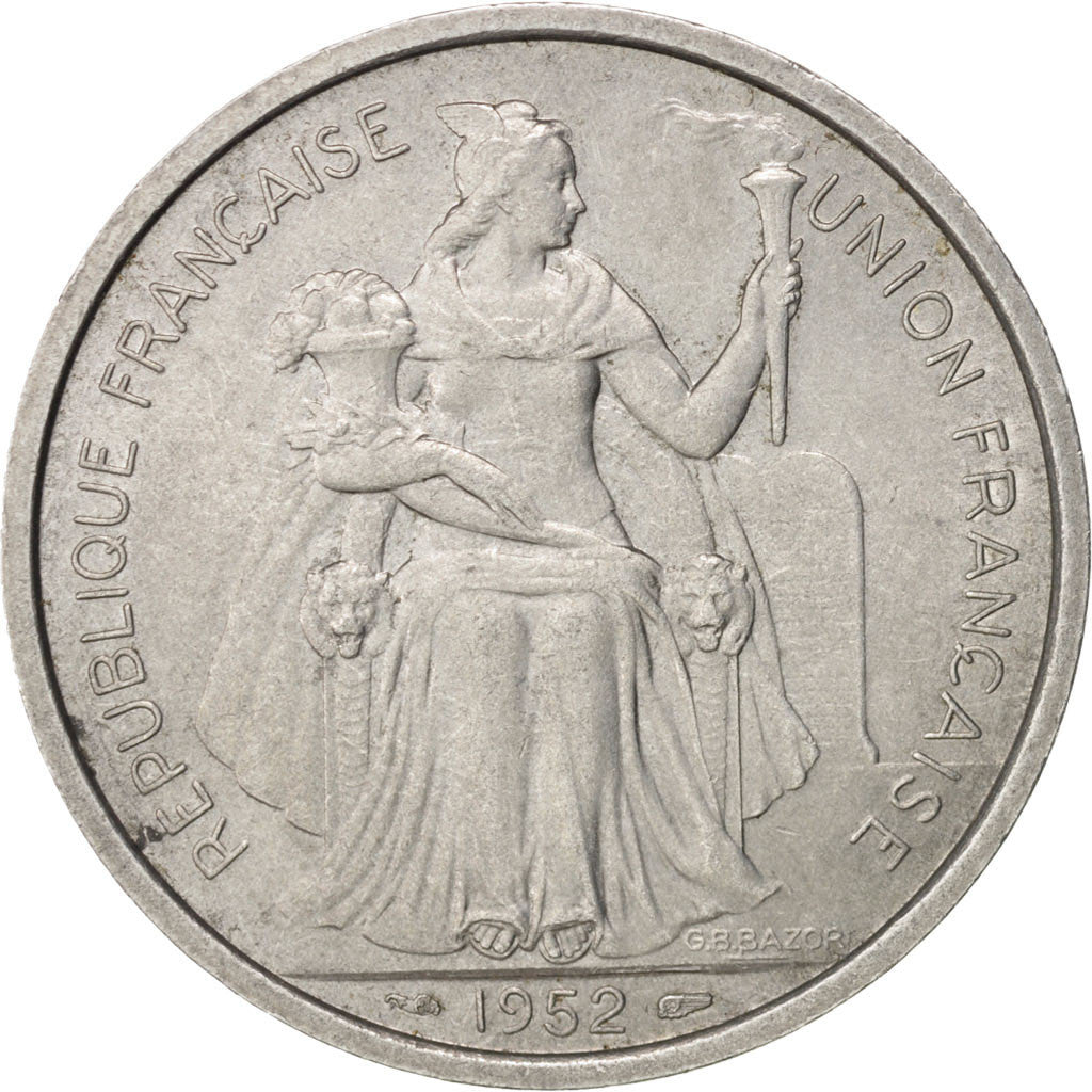 FRENCH OCEANIA, 5 Francs, 1952, Paris, KM:4, MS(63), Aluminum