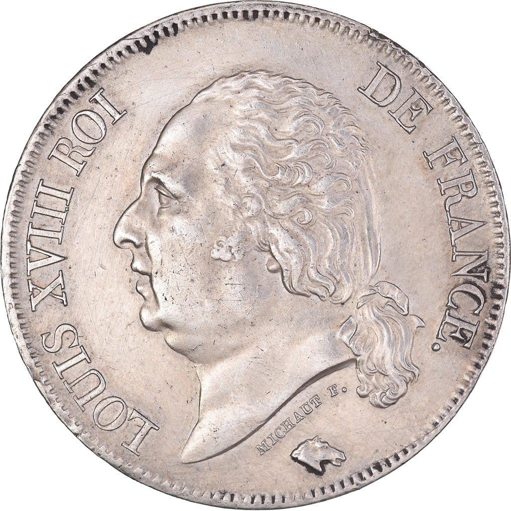 Munten, Frankrijk, Louis XVIII, 5 Francs, 1823, Bordeaux, ZF+, Zilver, KM:711.7