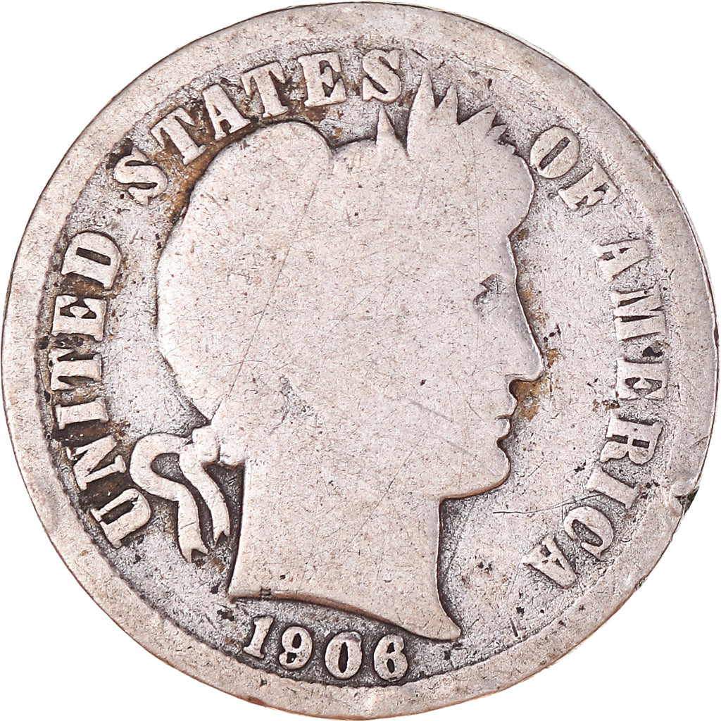 Monnaie, États-Unis, Barber Dime, Dime, 1906, U.S. Mint, Philadelphie, TB