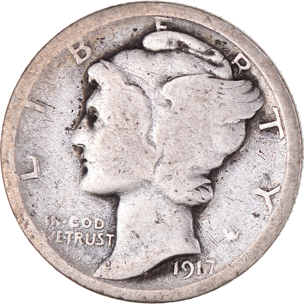 Moneda, Estados Unidos, Mercury Dime, Dime, 1917, U.S. Mint, Philadelphia, BC