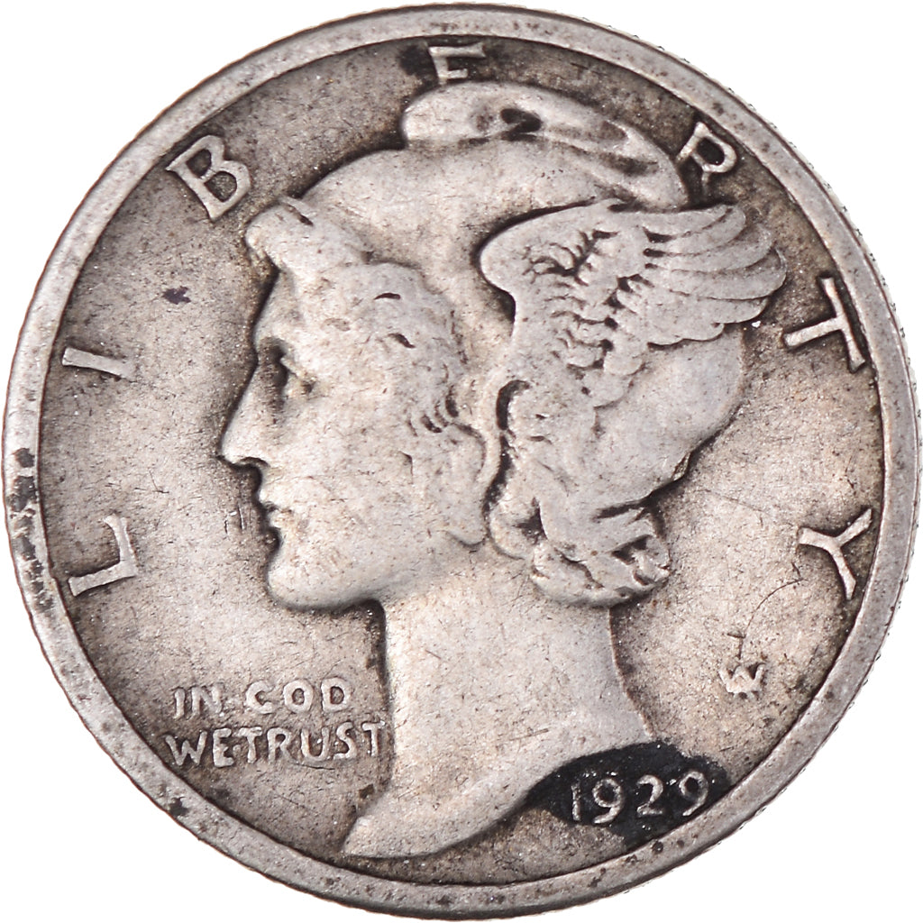 Moneda, Estados Unidos, Mercury Dime, Dime, 1929, U.S. Mint, Philadelphia, BC+