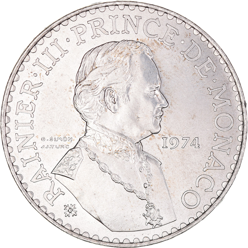 Coin, Monaco, Rainier III, 50 Francs, 1974, AU(55-58), Silver, KM:152.1