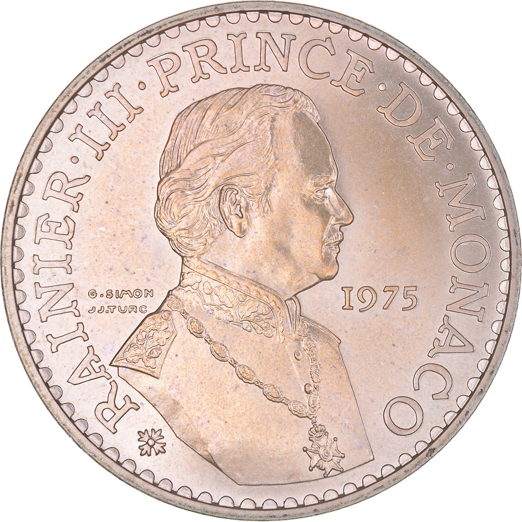 Coin, Monaco, Rainier III, 50 Francs, 1975, MS(64), Silver, KM:152.2, Gadoury:MC