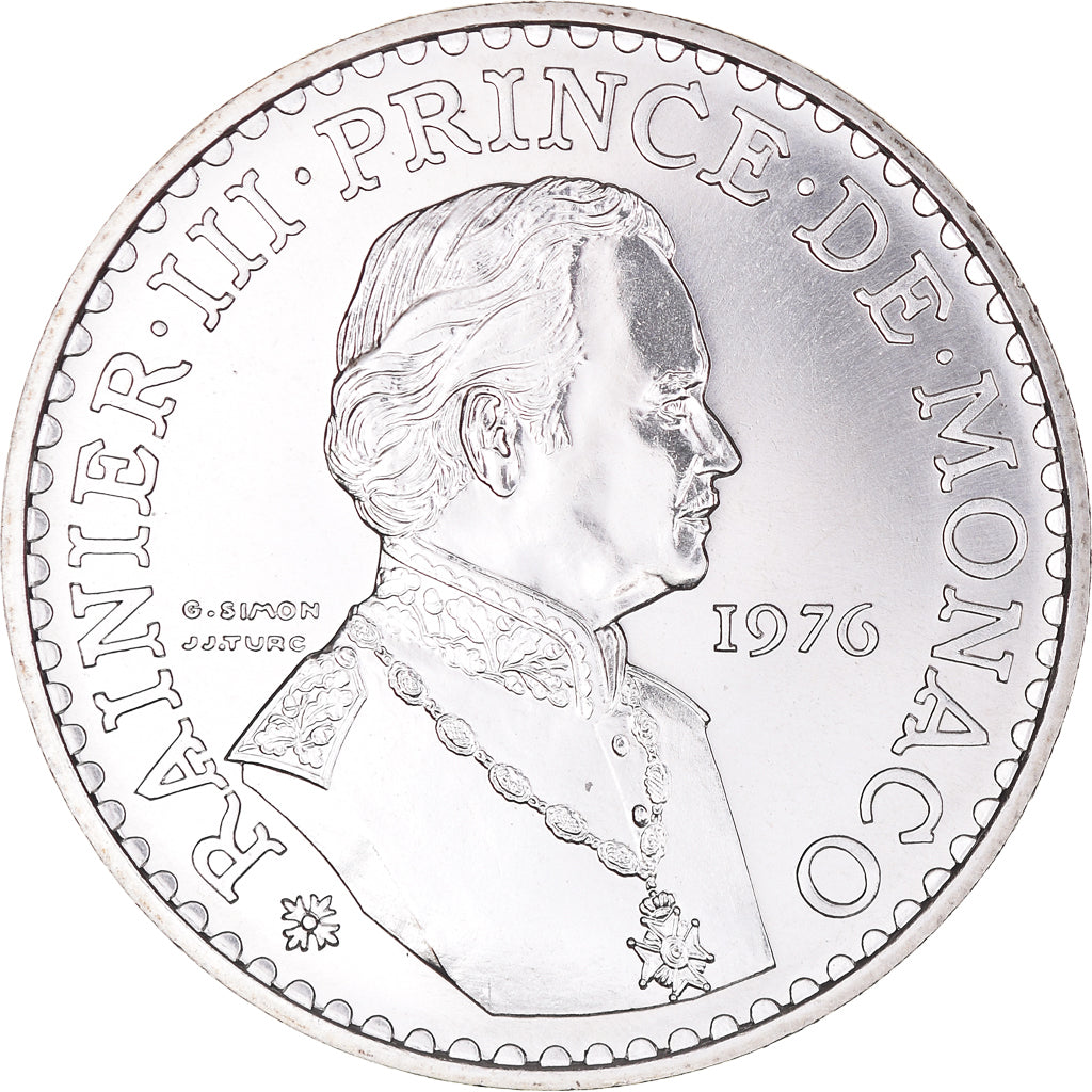 Coin, Monaco, Rainier III, 50 Francs, 1976, MS(64), Silver, KM:152.2