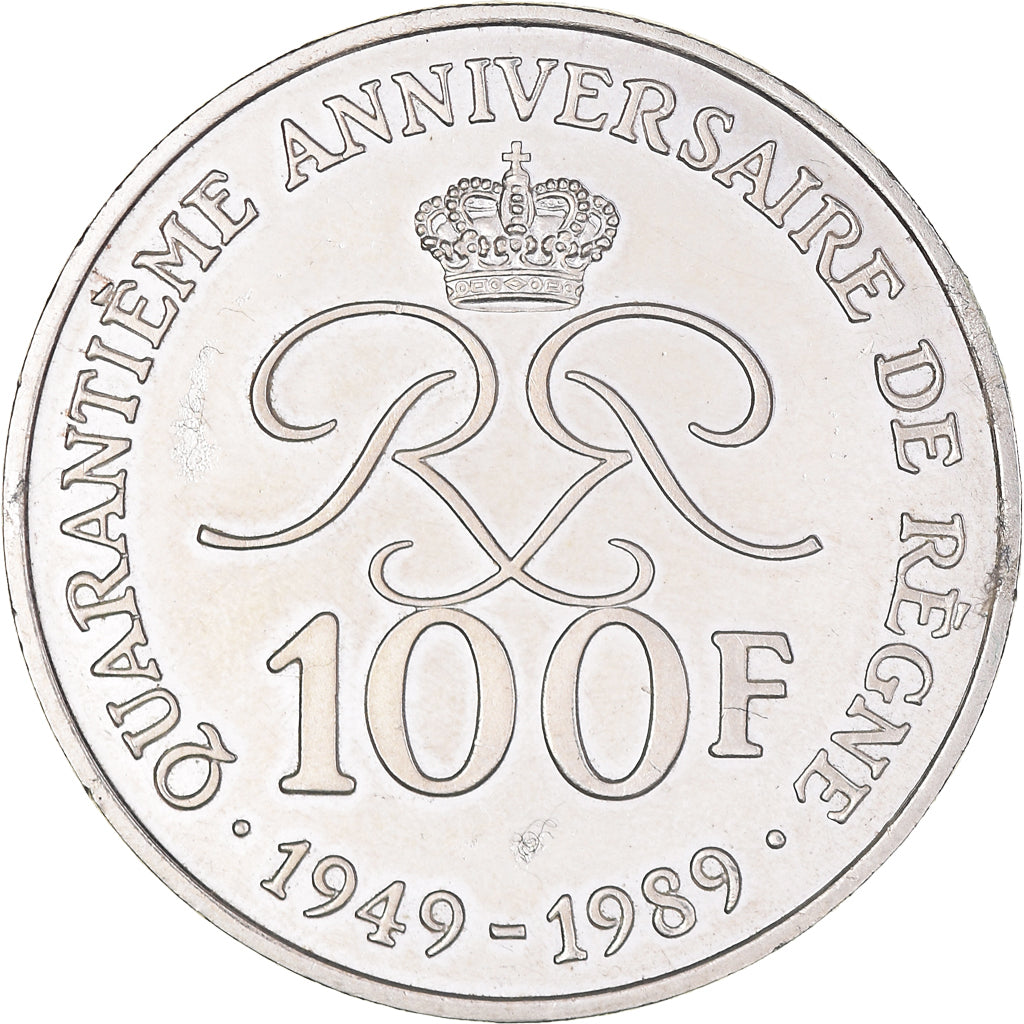 Moeda, Mónaco, Rainier III, 100 Francs, 1989, MS(60-62), Prata, KM:164