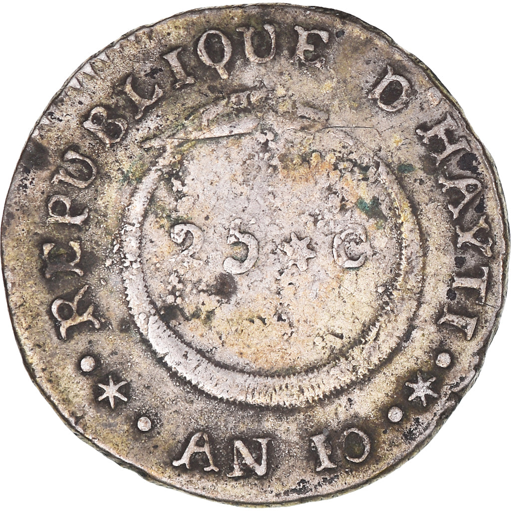 Moeda, Haiti, 25 Centimes, An 10, VF(30-35), Prata, KM:12.1