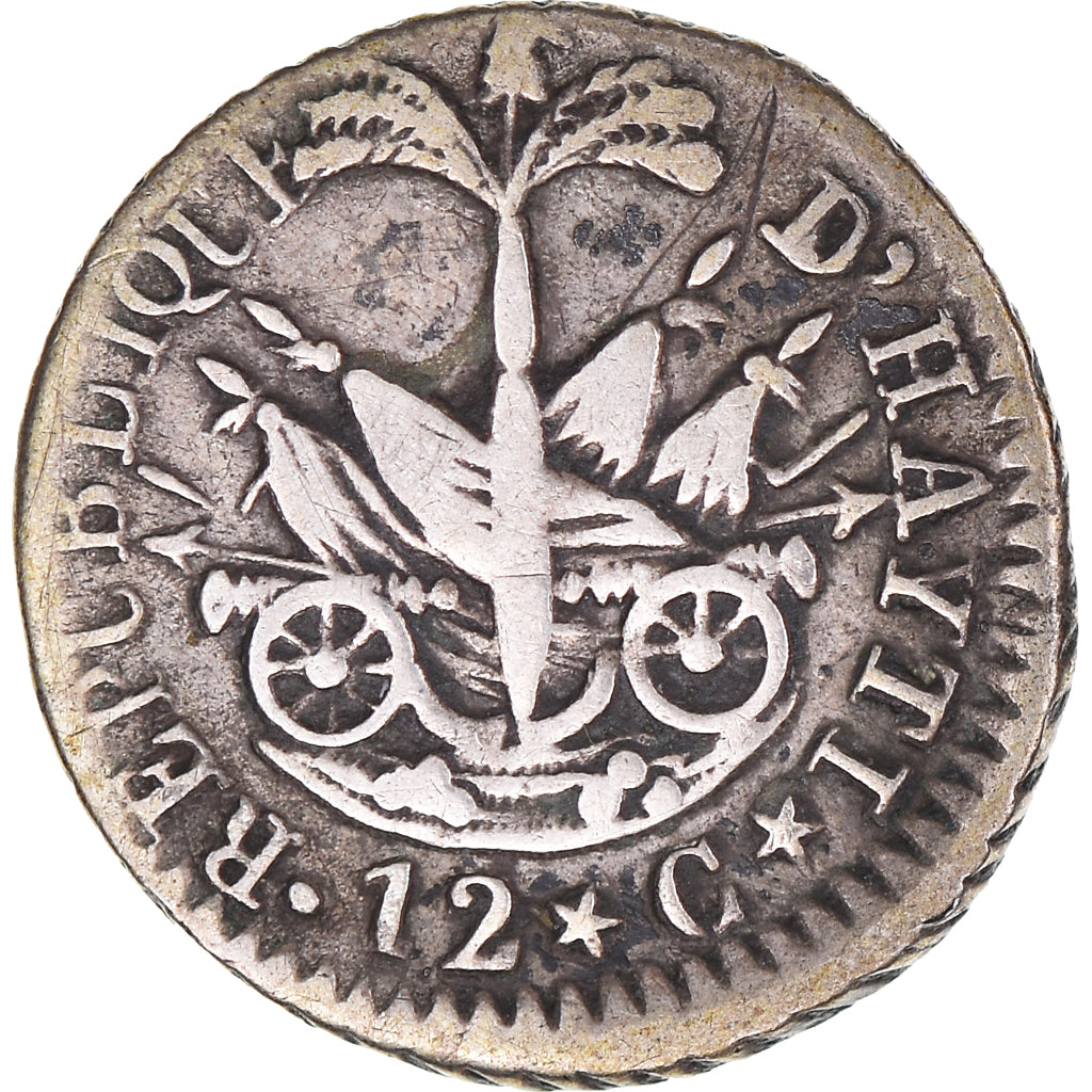 Coin, Haiti, Alexandre Petion, 12 Centimes, An 14 (1817), VF(30-35), Silver