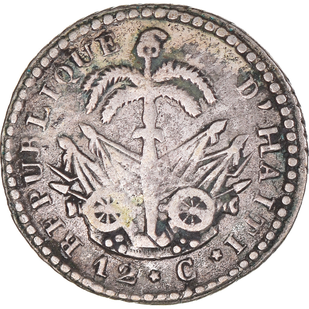 Monnaie, Haïti, 12 Centimes, An 24 (1827), TB+, Argent, KM:19