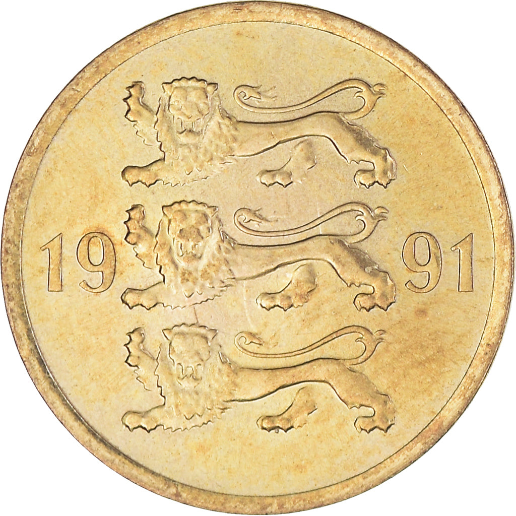 Moneta, Estonia, 5 Senti, 1991, no mint, SPL, Alluminio-bronzo, KM:21