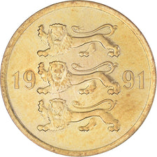 Moneta, Estonia, 5 Senti, 1991, no mint, MS(60-62), Aluminium-Brąz, KM:21