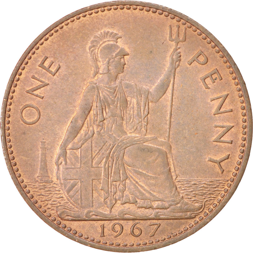 Coin, Great Britain, Elizabeth II, Penny, 1967, AU(55-58), Bronze, KM:897