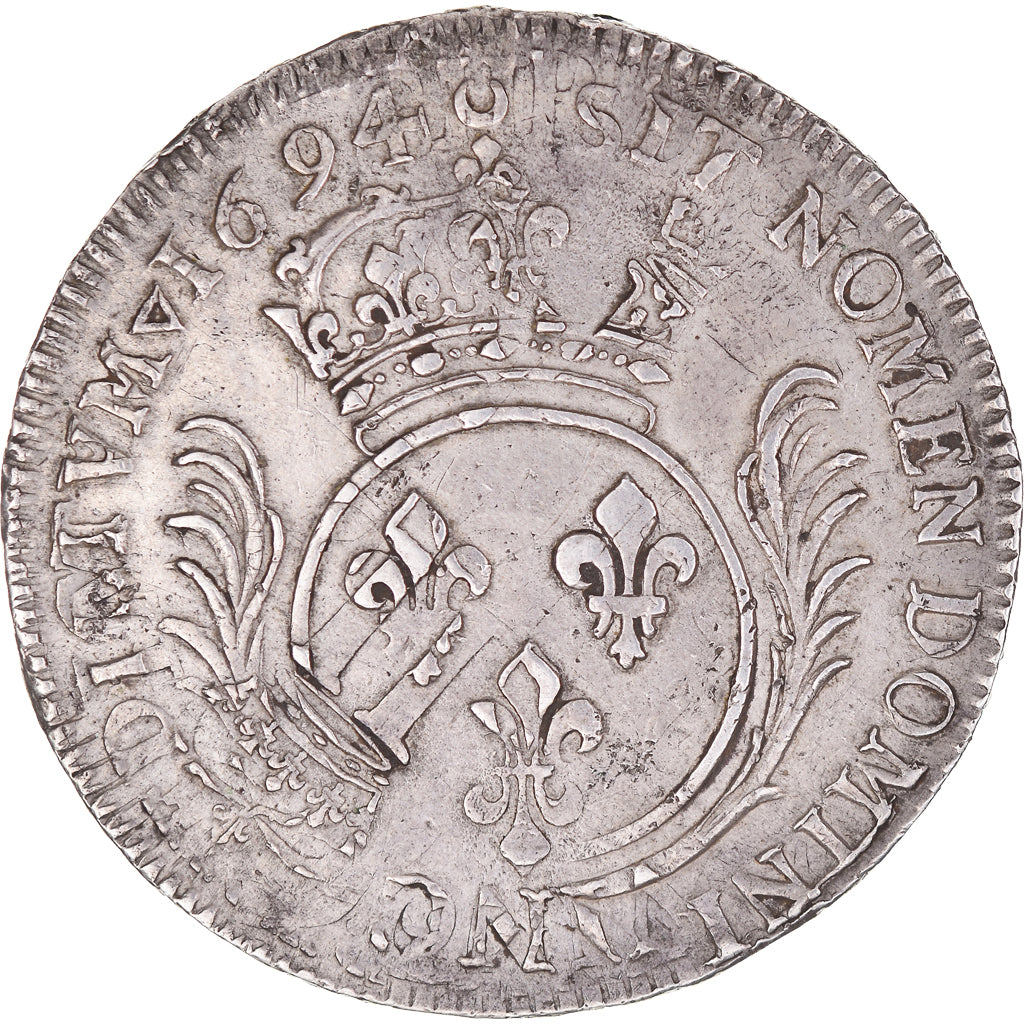 Moeda, França, Ecu aux palmes, 1694, EF(40-45), Prata