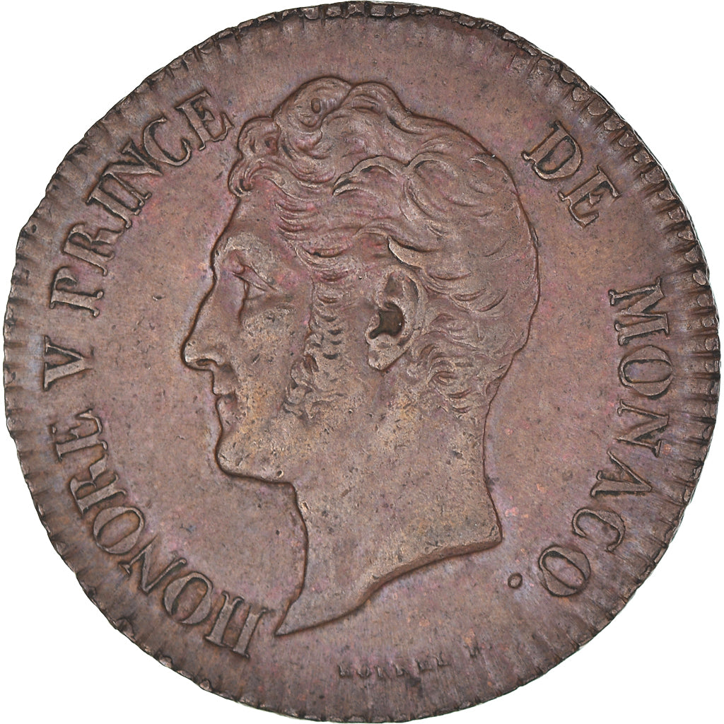 Moeda, Mónaco, Honore V, 5 Centimes, Cinq, 1837, Monaco, AU(55-58), Cobre