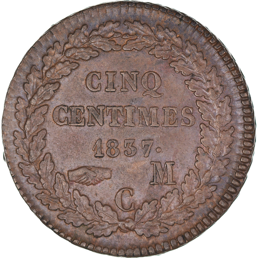 Moeda, Mónaco, Honore V, 5 Centimes, Cinq, 1837, Monaco, AU(55-58), Cobre