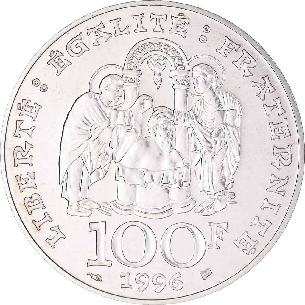 Munten, Frankrijk, Clovis, 100 Francs, 1996, ESSAI, UNC, Zilver