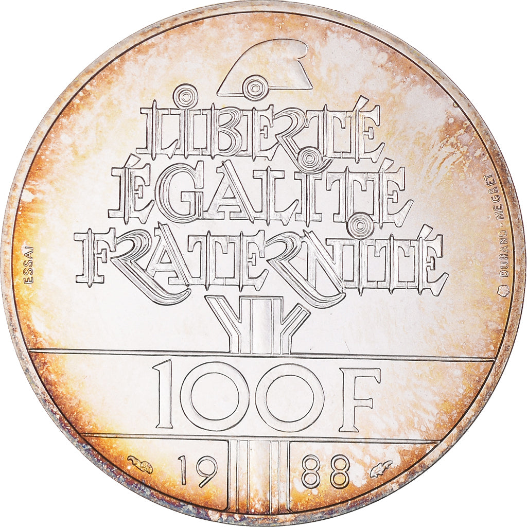 Moneta, Francja, Fraternité, 100 Francs, 1988, PRÓBA, MS(65-70), Srebro