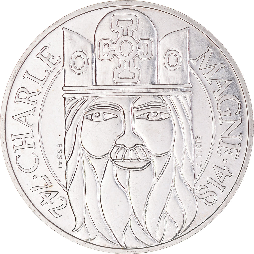 Munten, Frankrijk, Charlemagne, 100 Francs, 1990, ESSAI, UNC-, Zilver