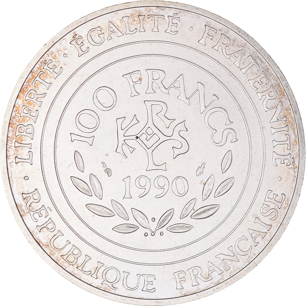 Munten, Frankrijk, Charlemagne, 100 Francs, 1990, ESSAI, UNC-, Zilver