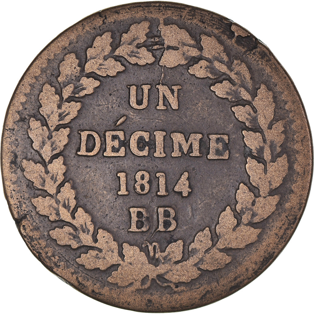 Munten, Frankrijk, Napoléon I, Decime, 1814, Strasbourg, Variety, FR, Bronzen