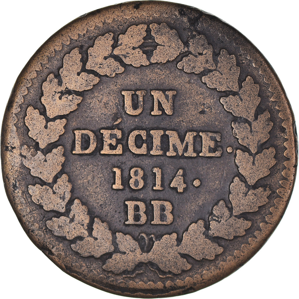 Moneta, Francja, Napoléon I, Decime, 1814, Strasbourg, VF(20-25), Brązowy