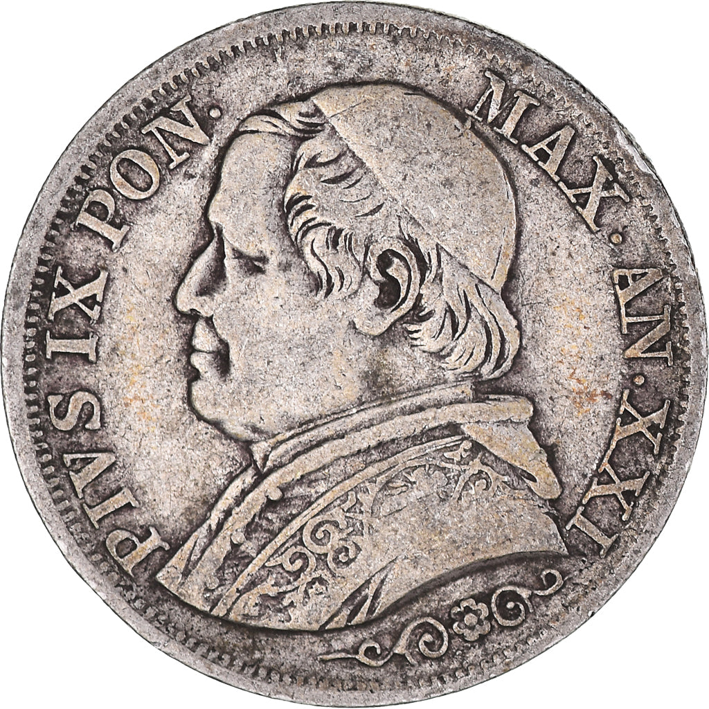 Moeda, ESTADOS ITALIANOS, PAPAL STATES, Pius IX, Lira, 1866, Roma, VF(20-25)