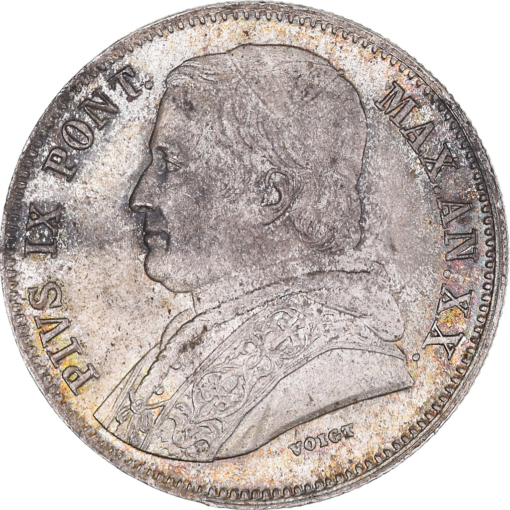 Moneta, STATI ITALIANI, PAPAL STATES, Pius IX, 20 Baiocchi, 1865, Rome, SPL-