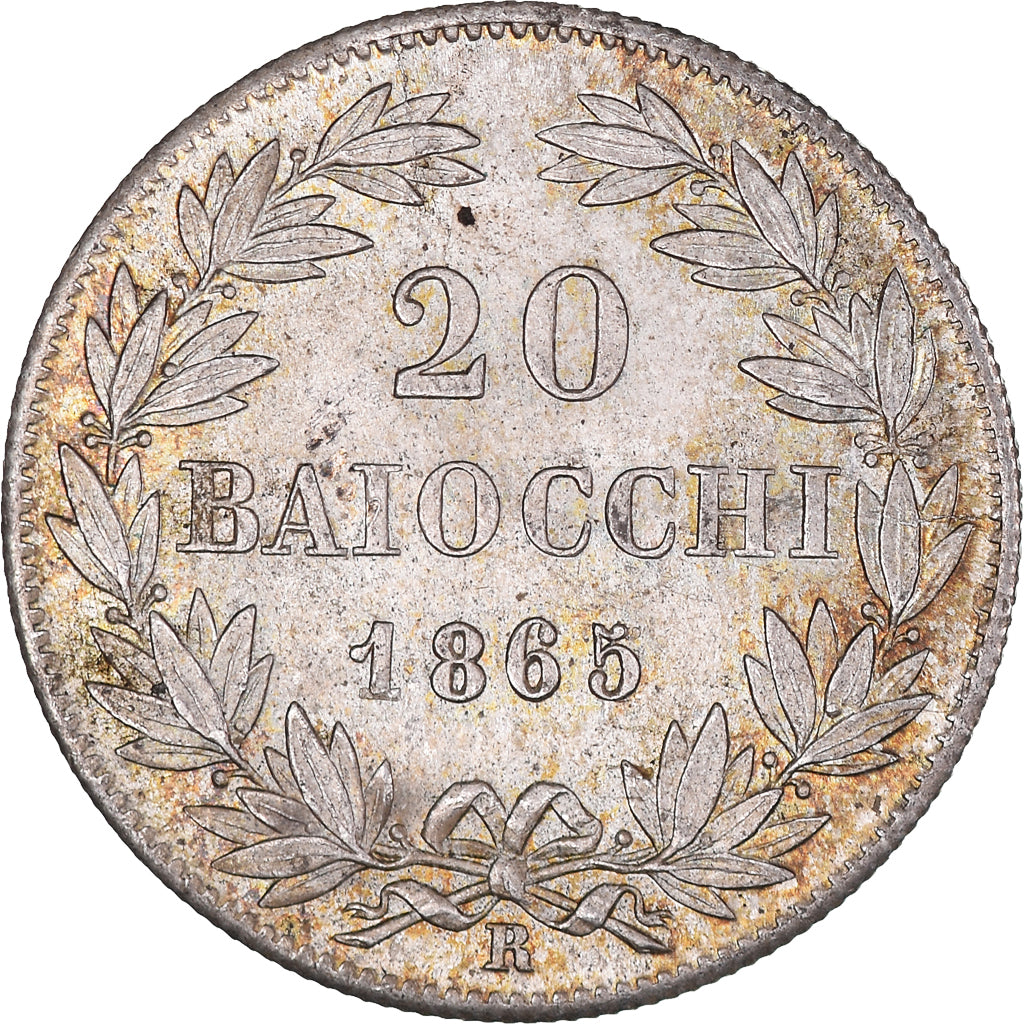 Moneta, STATI ITALIANI, PAPAL STATES, Pius IX, 20 Baiocchi, 1865, Rome, SPL-