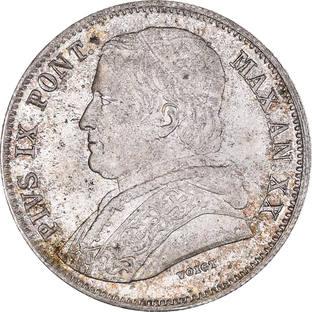 Moneta, STATI ITALIANI, PAPAL STATES, Pius IX, 20 Baiocchi, 1865, Rome, SPL