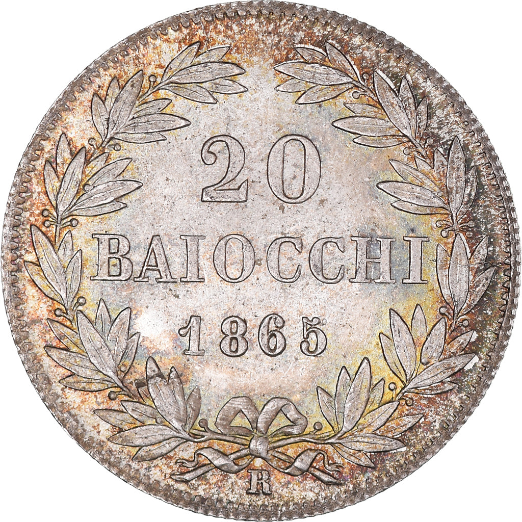 Moneta, STATI ITALIANI, PAPAL STATES, Pius IX, 20 Baiocchi, 1865, Rome, SPL