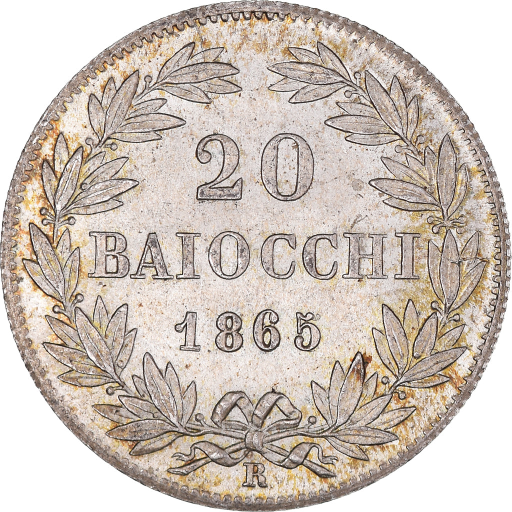 Moneta, STATI ITALIANI, PAPAL STATES, Pius IX, 20 Baiocchi, 1865, Rome, SPL